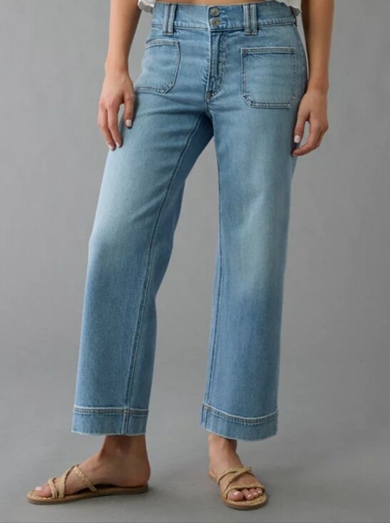 American Eagle Outfitters Denim - American Eagle Outfitters Light Blue Cropped Wide-Leg Jeans